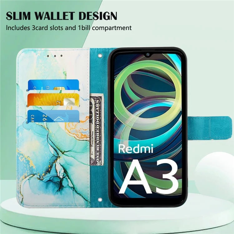 YB Pattern Printing Leather Series-6 For Xiaomi Redmi A3 Case Wallet Phone Cover with Shoulder Strap