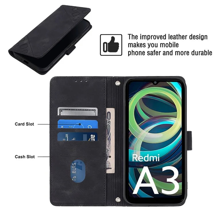 PT005 YB Imprinting Series-7 for Xiaomi Redmi A3 Crossbody Case Protective Leather Wallet Phone Cover