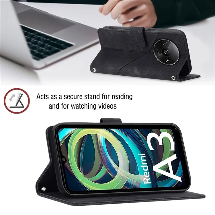 PT005 YB Imprinting Series-7 for Xiaomi Redmi A3 Crossbody Case Protective Leather Wallet Phone Cover