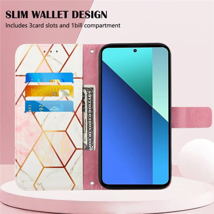 YB Pattern Printing Leather Series-6 For Xiaomi Redmi Note 13 4G Crossbody Phone Case Wallet Cover