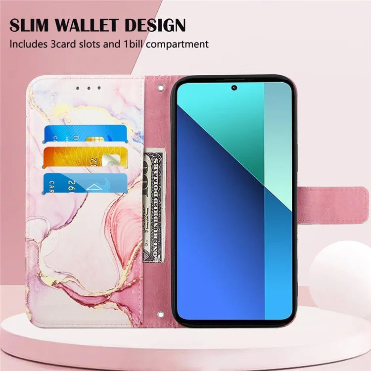 YB Pattern Printing Leather Series-6 For Xiaomi Redmi Note 13 4G Crossbody Phone Case Wallet Cover
