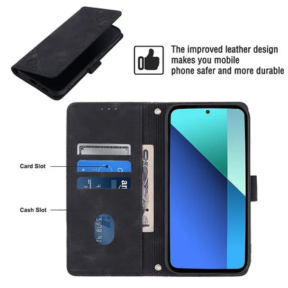 PT005 YB Imprinting Series-6 For Xiaomi Redmi Note 13 4G Leather Case with Hand Strap Wallet Cover