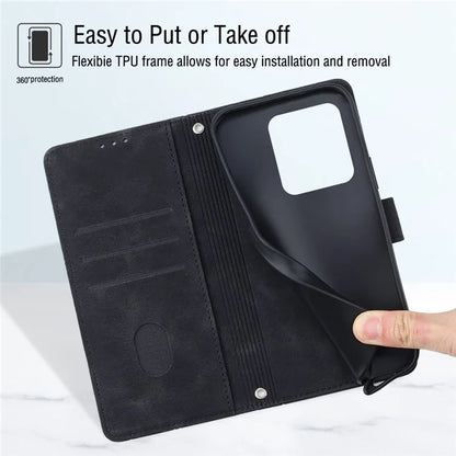 PT005 YB Imprinting Series-6 For Xiaomi Redmi Note 13 4G Leather Case with Hand Strap Wallet Cover