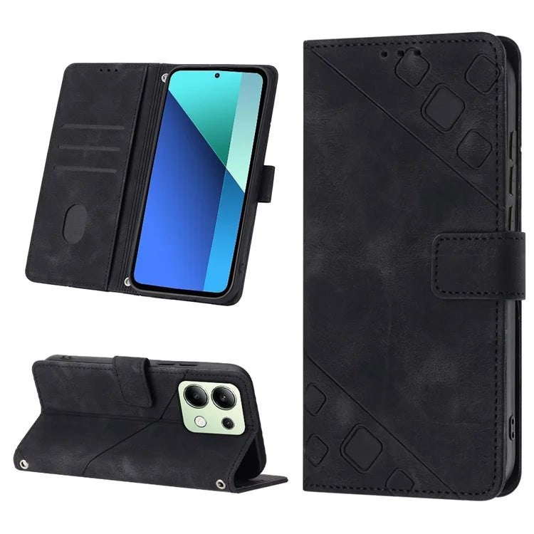 PT005 YB Imprinting Series-6 For Xiaomi Redmi Note 13 4G Leather Case with Hand Strap Wallet Cover