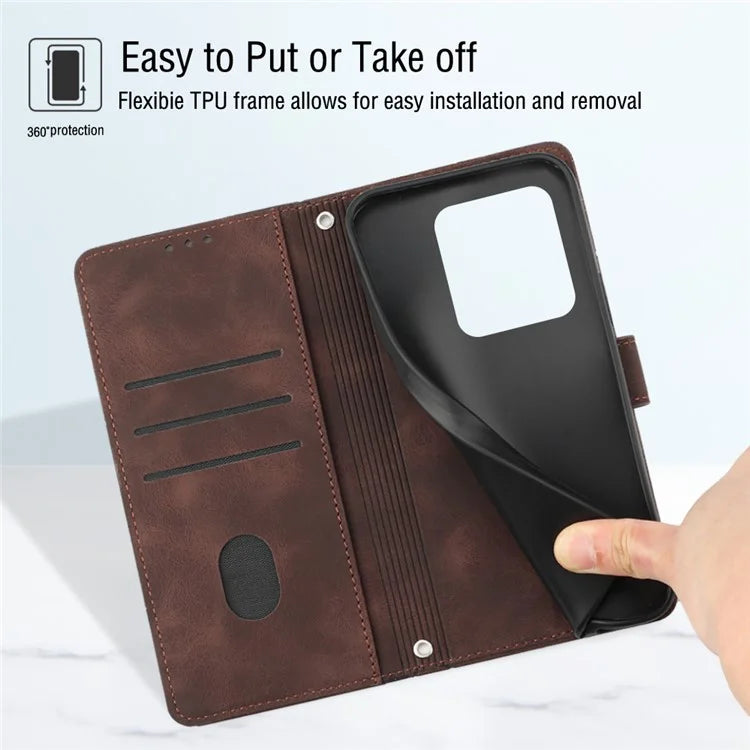 PT005 YB Imprinting Series-6 For Xiaomi Redmi Note 13 4G Leather Case with Hand Strap Wallet Cover