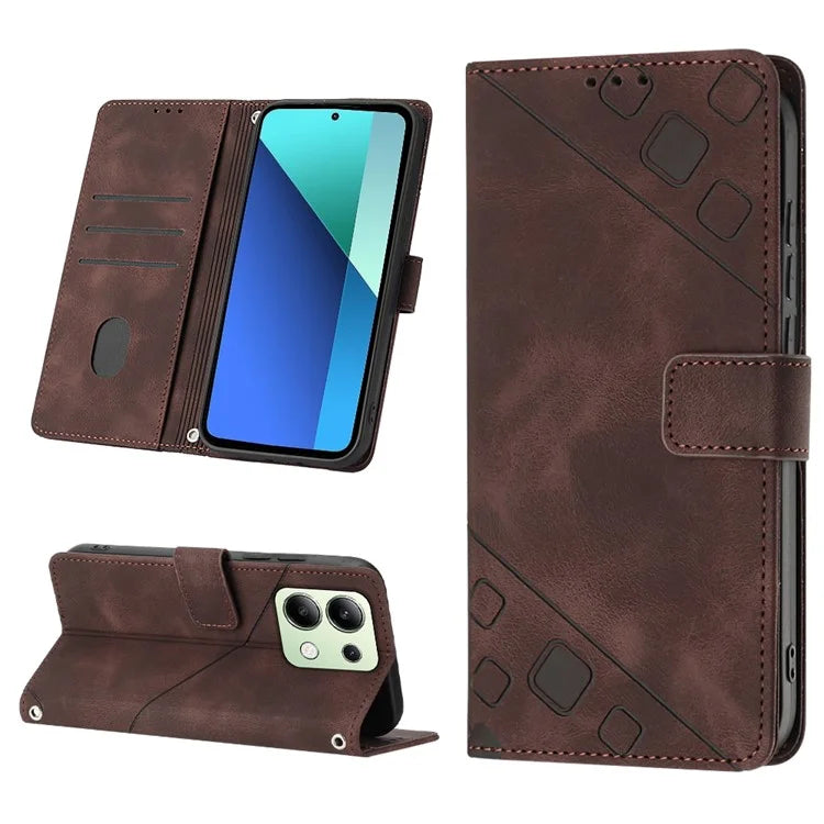 PT005 YB Imprinting Series-6 For Xiaomi Redmi Note 13 4G Leather Case with Hand Strap Wallet Cover