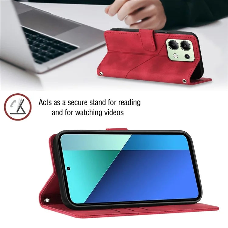 PT005 YB Imprinting Series-6 For Xiaomi Redmi Note 13 4G Leather Case with Hand Strap Wallet Cover