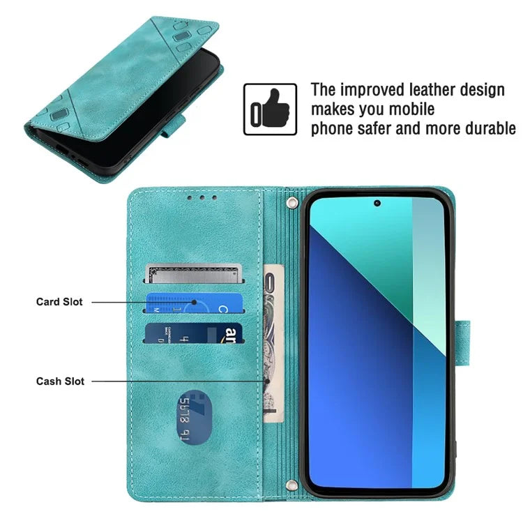 PT005 YB Imprinting Series-6 For Xiaomi Redmi Note 13 4G Leather Case with Hand Strap Wallet Cover