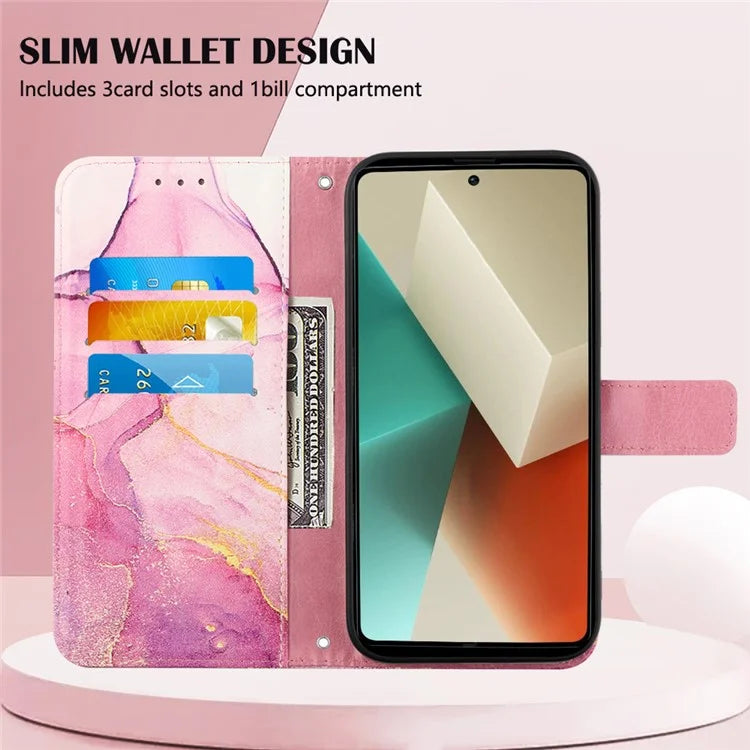 YB Pattern Printing Leather Series-6 For Xiaomi Redmi Note 13 5G Case Wallet Phone Cover with Straps