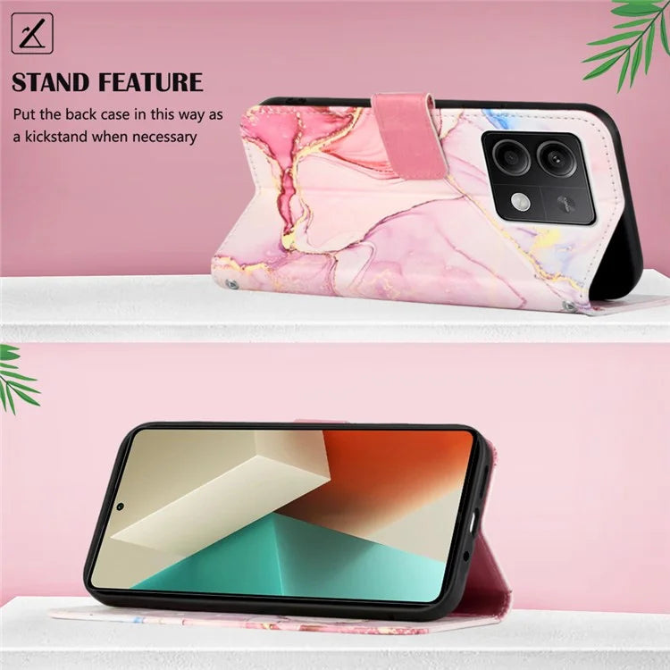 YB Pattern Printing Leather Series-6 For Xiaomi Redmi Note 13 5G Case Wallet Phone Cover with Straps