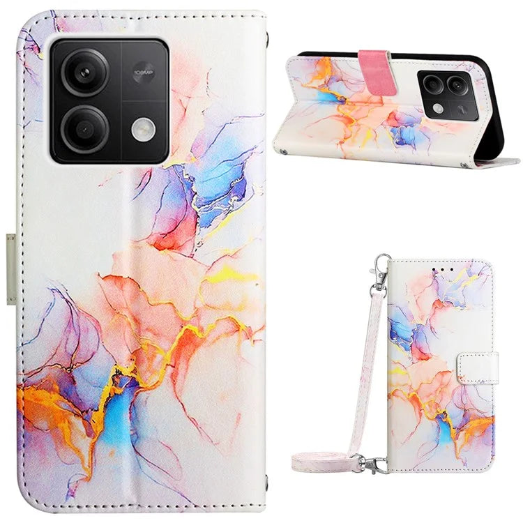 YB Pattern Printing Leather Series-6 For Xiaomi Redmi Note 13 5G Case Wallet Phone Cover with Straps