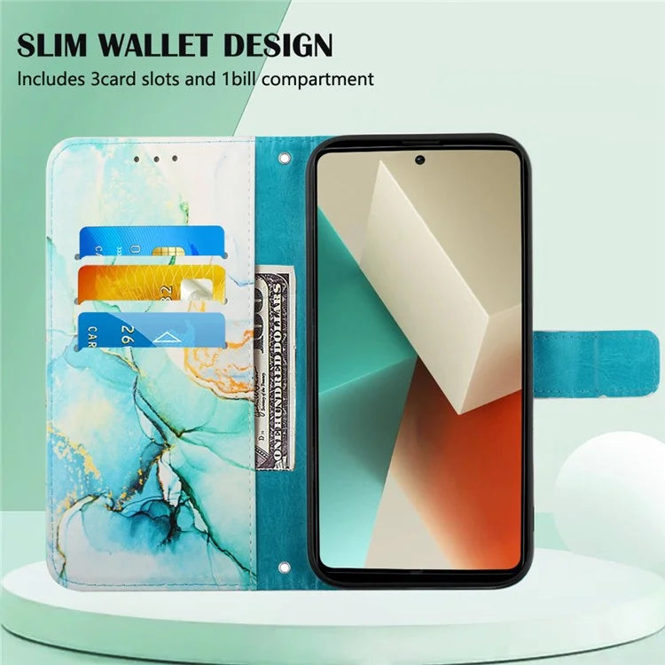 YB Pattern Printing Leather Series-6 For Xiaomi Redmi Note 13 5G Case Wallet Phone Cover with Straps