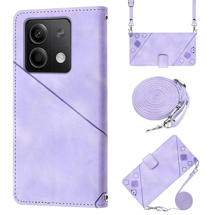 PT005 YB Imprinting Series-7 for Xiaomi Redmi Note 13 5G Case PU Leather Phone Cover Purse with Neck Cord