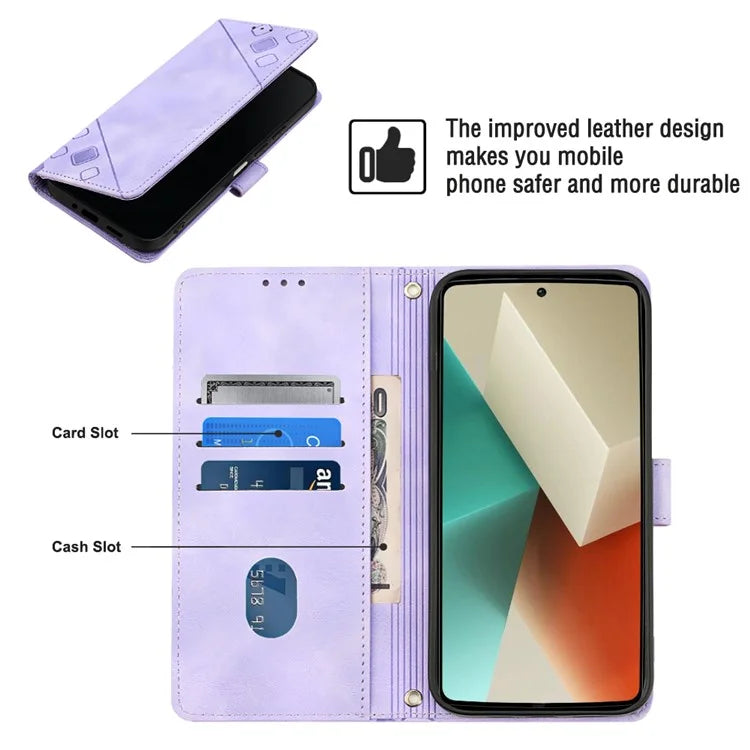 PT005 YB Imprinting Series-7 for Xiaomi Redmi Note 13 5G Case PU Leather Phone Cover Purse with Neck Cord