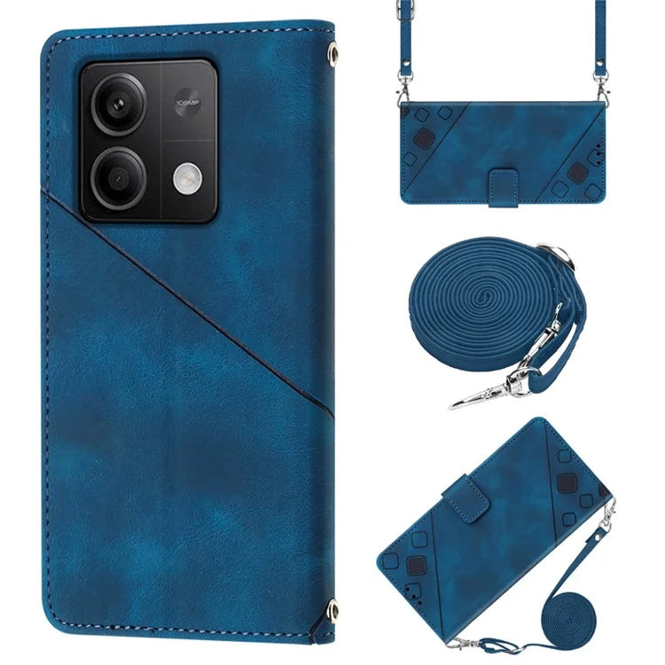 PT005 YB Imprinting Series-7 for Xiaomi Redmi Note 13 5G Case PU Leather Phone Cover Purse with Neck Cord