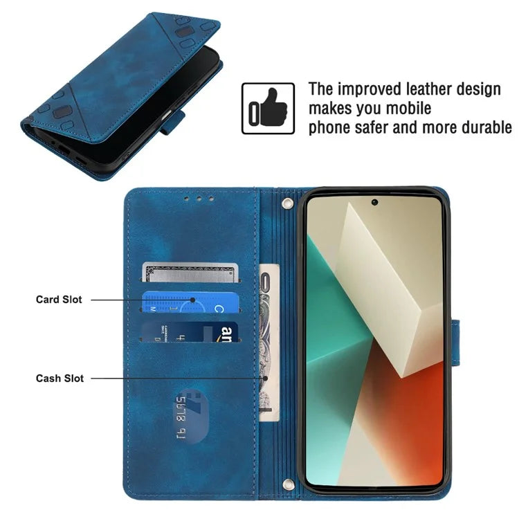 PT005 YB Imprinting Series-7 for Xiaomi Redmi Note 13 5G Case PU Leather Phone Cover Purse with Neck Cord