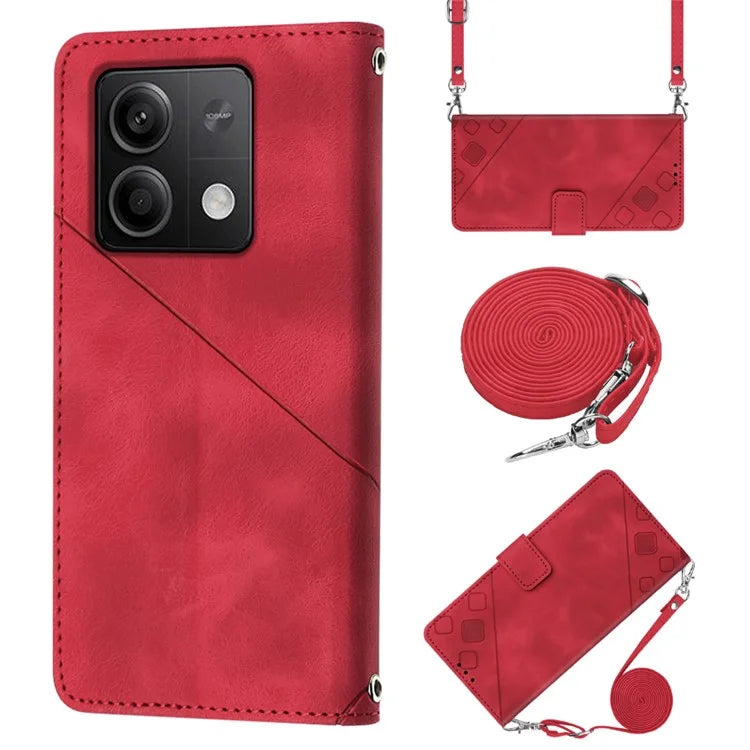 PT005 YB Imprinting Series-7 for Xiaomi Redmi Note 13 5G Case PU Leather Phone Cover Purse with Neck Cord