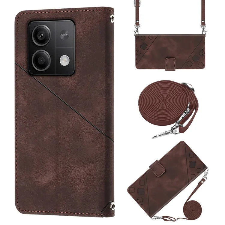 PT005 YB Imprinting Series-7 for Xiaomi Redmi Note 13 5G Case PU Leather Phone Cover Purse with Neck Cord