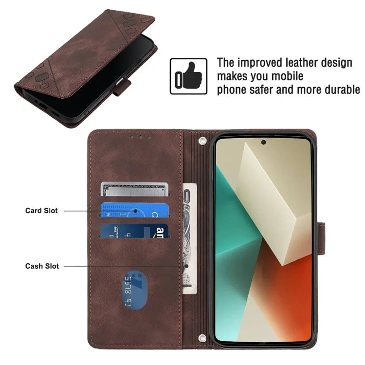 PT005 YB Imprinting Series-7 for Xiaomi Redmi Note 13 5G Case PU Leather Phone Cover Purse with Neck Cord