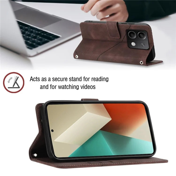 PT005 YB Imprinting Series-7 for Xiaomi Redmi Note 13 5G Case PU Leather Phone Cover Purse with Neck Cord