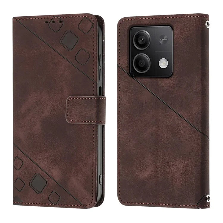 PT005 YB Imprinting Series-7 for Xiaomi Redmi Note 13 5G Case PU Leather Phone Cover Purse with Neck Cord
