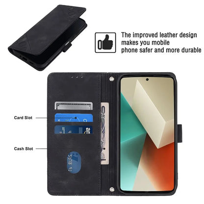PT005 YB Imprinting Series-7 for Xiaomi Redmi Note 13 5G Case PU Leather Phone Cover Purse with Neck Cord