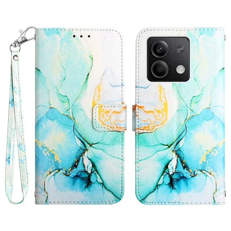 YB Pattern Printing Leather Series-5 For Xiaomi Redmi Note 13 5G Case Marble Phone Wallet Cover with Strap
