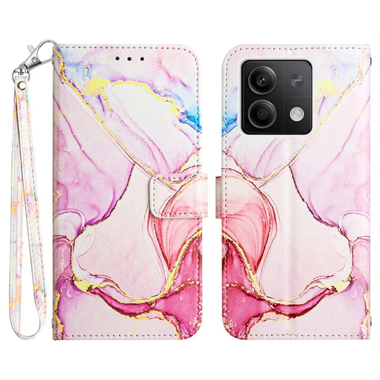 YB Pattern Printing Leather Series-5 For Xiaomi Redmi Note 13 5G Case Marble Phone Wallet Cover with Strap