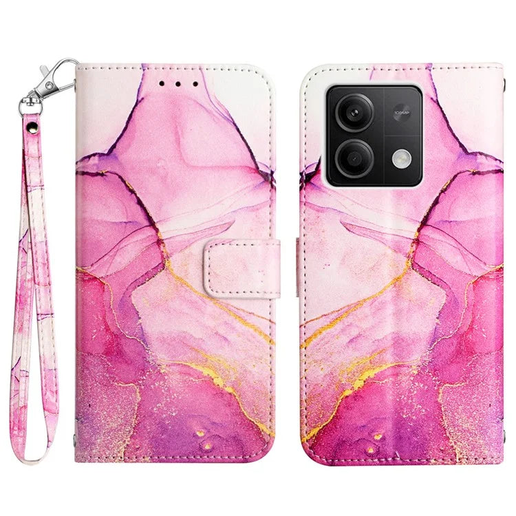 YB Pattern Printing Leather Series-5 For Xiaomi Redmi Note 13 5G Case Marble Phone Wallet Cover with Strap