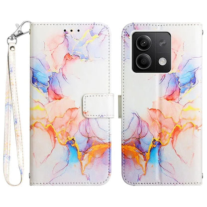 YB Pattern Printing Leather Series-5 For Xiaomi Redmi Note 13 5G Case Marble Phone Wallet Cover with Strap