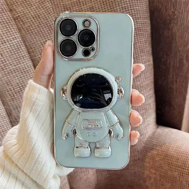 For iPhone 15 Pro Max TPU Case Cute Astronaut Kickstand Design Electroplating Phone Cover