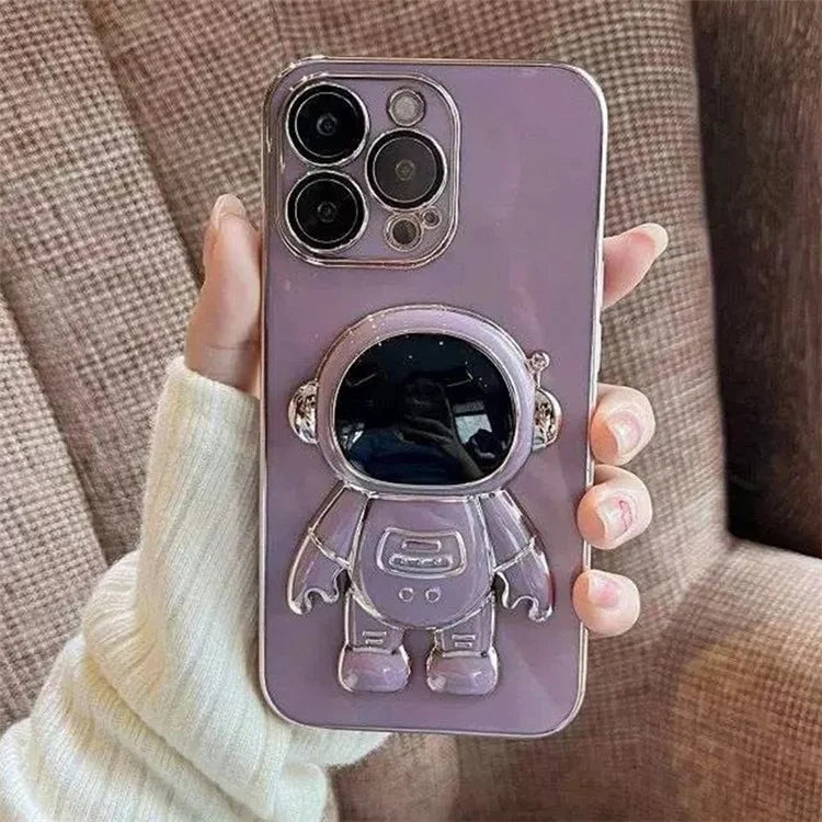 For iPhone 15 Pro Max TPU Case Cute Astronaut Kickstand Design Electroplating Phone Cover