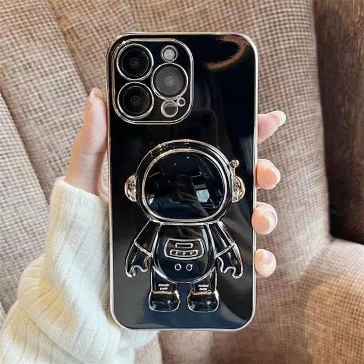 For iPhone 15 Pro Case Electroplating TPU Astronauts Hidden Bracket Phone Cover