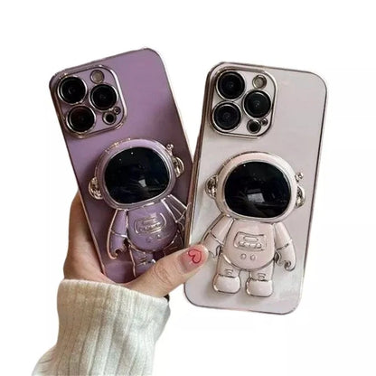 For iPhone 15 Pro Case Electroplating TPU Astronauts Hidden Bracket Phone Cover