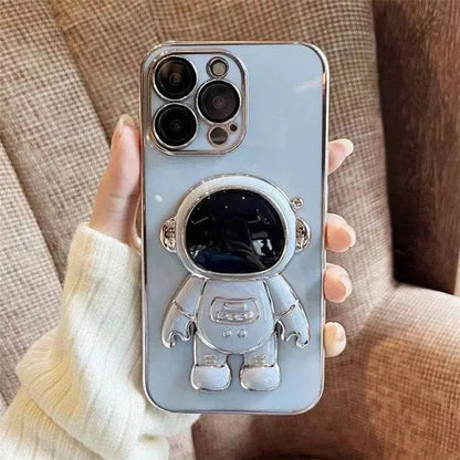 For iPhone 15 Pro Case Electroplating TPU Astronauts Hidden Bracket Phone Cover