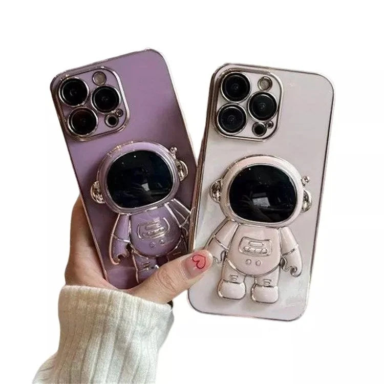 For iPhone 15 Pro Case Electroplating TPU Astronauts Hidden Bracket Phone Cover