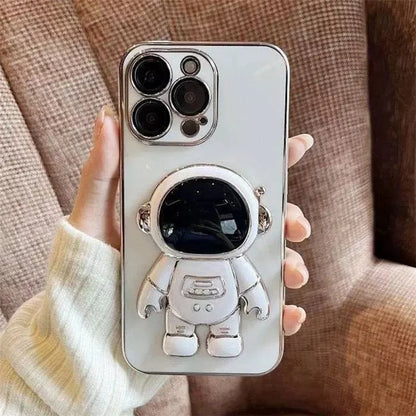 For iPhone 15 Pro Case Electroplating TPU Astronauts Hidden Bracket Phone Cover