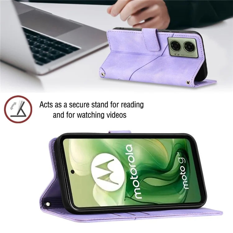 PT005 YB Imprinting Series-7 for Motorola Moto G04 4G / G24 4G Case Flip PU Leather Crossbody Design Phone Cover