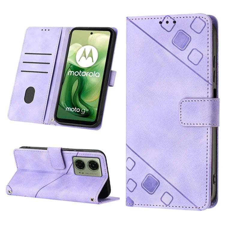 PT005 YB Imprinting Series-7 for Motorola Moto G04 4G / G24 4G Case Flip PU Leather Crossbody Design Phone Cover