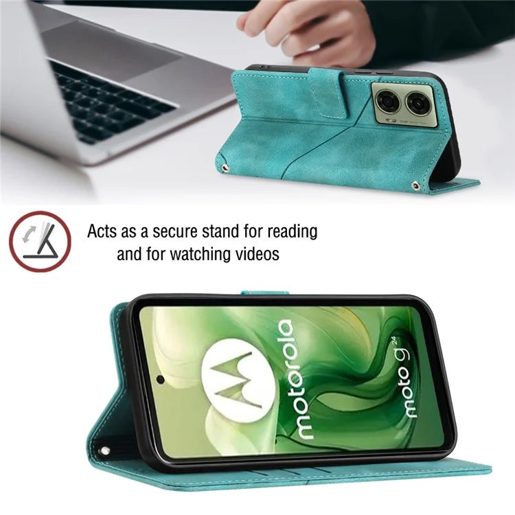 PT005 YB Imprinting Series-7 for Motorola Moto G04 4G / G24 4G Case Flip PU Leather Crossbody Design Phone Cover