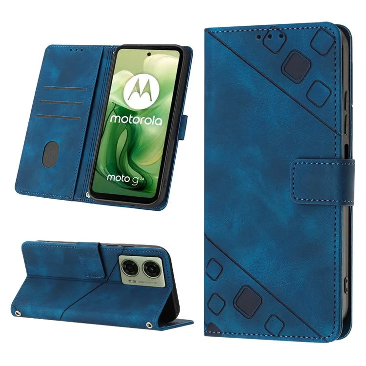 PT005 YB Imprinting Series-7 for Motorola Moto G04 4G / G24 4G Case Flip PU Leather Crossbody Design Phone Cover