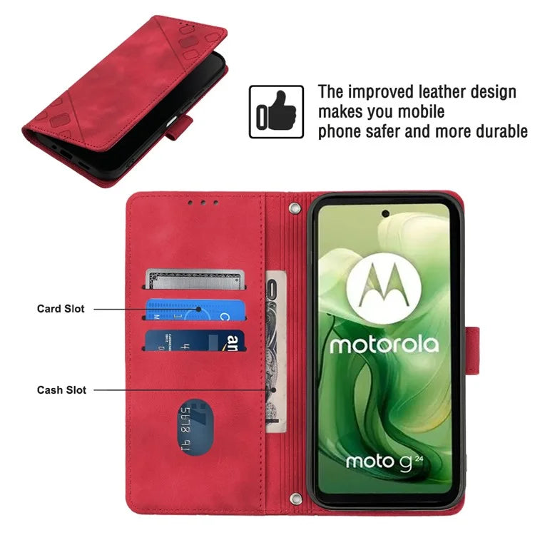 PT005 YB Imprinting Series-7 for Motorola Moto G04 4G / G24 4G Case Flip PU Leather Crossbody Design Phone Cover