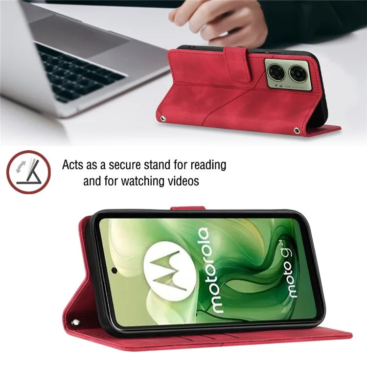 PT005 YB Imprinting Series-7 for Motorola Moto G04 4G / G24 4G Case Flip PU Leather Crossbody Design Phone Cover