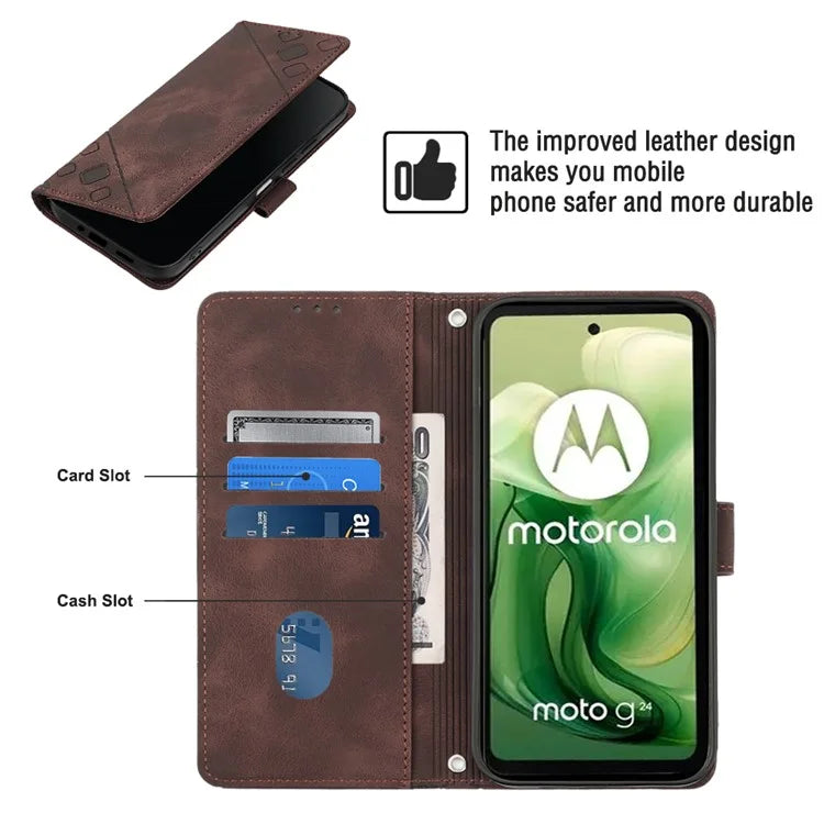 PT005 YB Imprinting Series-7 for Motorola Moto G04 4G / G24 4G Case Flip PU Leather Crossbody Design Phone Cover