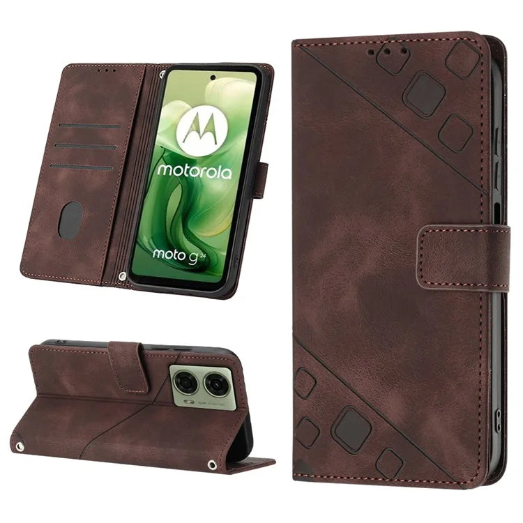 PT005 YB Imprinting Series-7 for Motorola Moto G04 4G / G24 4G Case Flip PU Leather Crossbody Design Phone Cover
