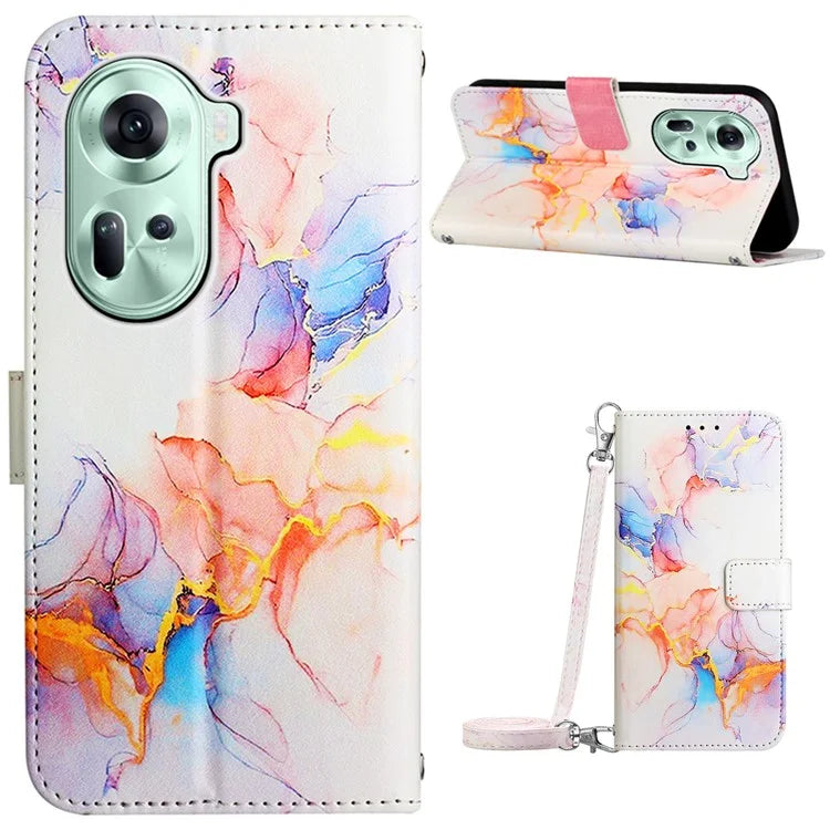 For Oppo Reno11 5G (Global) Phone Case YB Pattern Printing Leather Series-6 Marble Pattern Leather Wallet Case