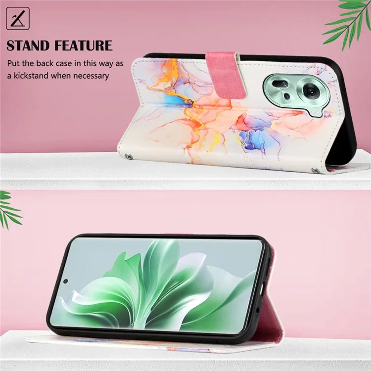 For Oppo Reno11 5G (Global) Phone Case YB Pattern Printing Leather Series-6 Marble Pattern Leather Wallet Case