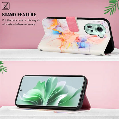 For Oppo Reno11 5G (Global) Phone Case YB Pattern Printing Leather Series-6 Marble Pattern Leather Wallet Case