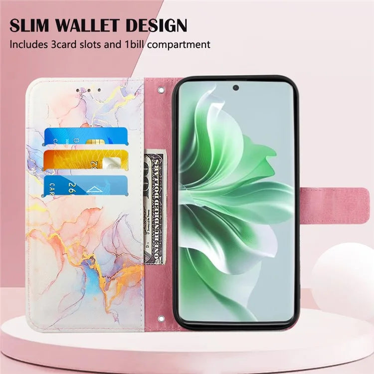 For Oppo Reno11 5G (Global) Phone Case YB Pattern Printing Leather Series-6 Marble Pattern Leather Wallet Case