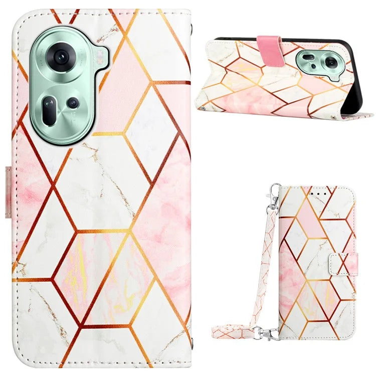For Oppo Reno11 5G (Global) Phone Case YB Pattern Printing Leather Series-6 Marble Pattern Leather Wallet Case